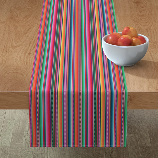 Serape Stripe Table Runner - Mexican Blanket By Anchored Love Folk Art Multi Color Cotton Sateen Spoonflower
