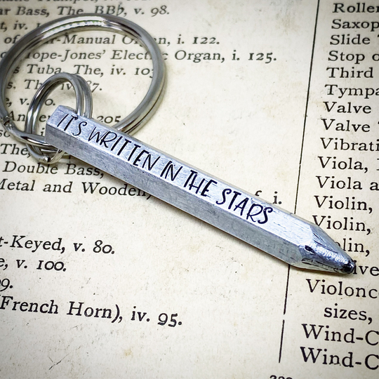 Personalised It Was Written in The Stars. Hand Stamped Wedding Anniversary Gift. Special Date, Couples Initials Pencil Keychain