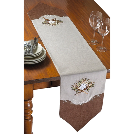 Violet Linen Decorative Artistic Burlap Embroidered Table Runner