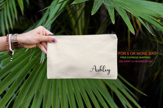 Wholesale Custom Makeup Bag, Bridesmaid Personalized Canvas Pencil Case, Bridal Gift Cosmetic Pouch, Bulk Buy Logo Pouch Bag