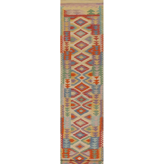 Southwestern Colorful Kilim Runner Rug Flat-weave Oriental Wool Carpet - 2'5"x 15'2"