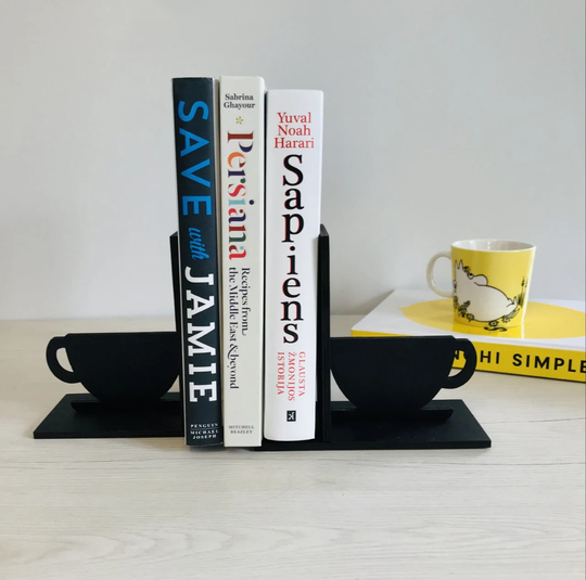 Lovely Cups Bookends, Wooden Book Holders, Home Decor Bookends