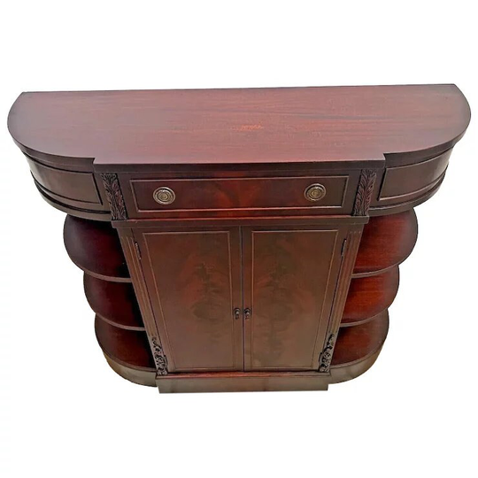 Art Deco Buffet Serving Cabinet Console Drawer Cabinet Flame Mahogany Carvings