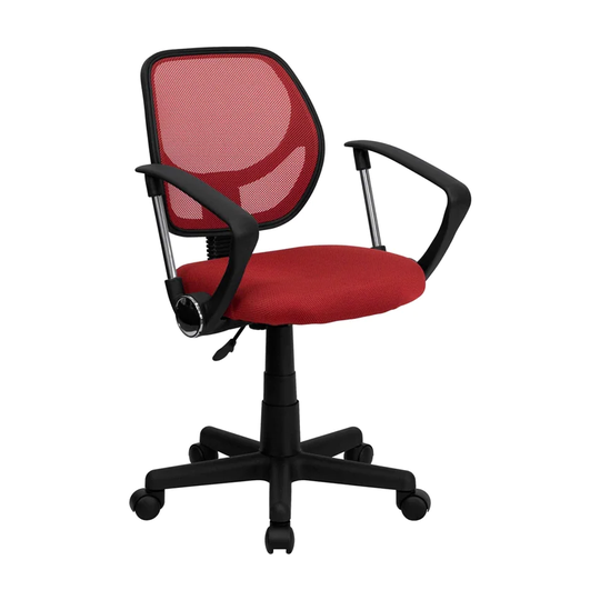 Offex Mid-Back Red Mesh Task Chair and Computer Chair with Arms [OF-WA-3074-RD-A-GG] - Not Available