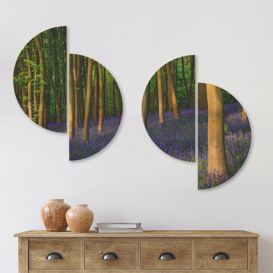 Designart 'Bluebell Woods in Oxfordshire' Landscape Wood Wall Art Set of 4 Half Circles - Multi-Color