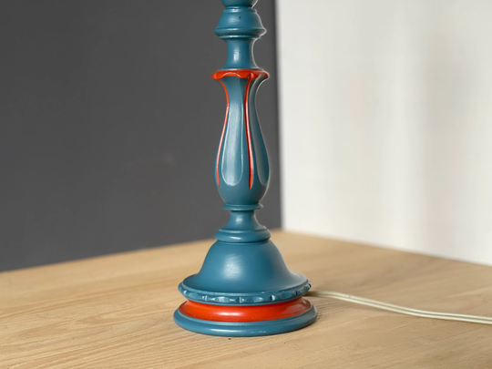 1930-40 Table Lamp, Almue, Folk Art. Scandinavian, All Wood Lamp. Traditional Colors Of The North