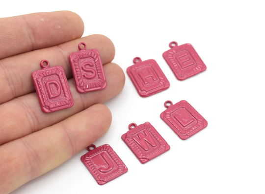 1 Pcs Letter Charms, Colored Charms, Fuchsia Color, Necklace Pendant, Alphabet Charm, | 15x24 Clrd-36