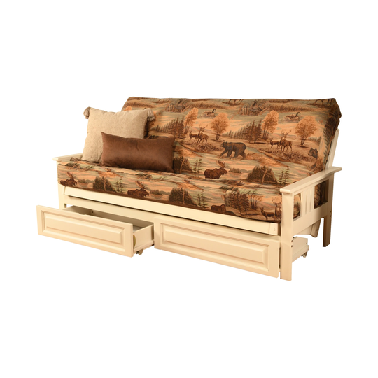 Somette Monterey Sofa in Antique White Finish with Storage and Removable Printed Mattress Cover