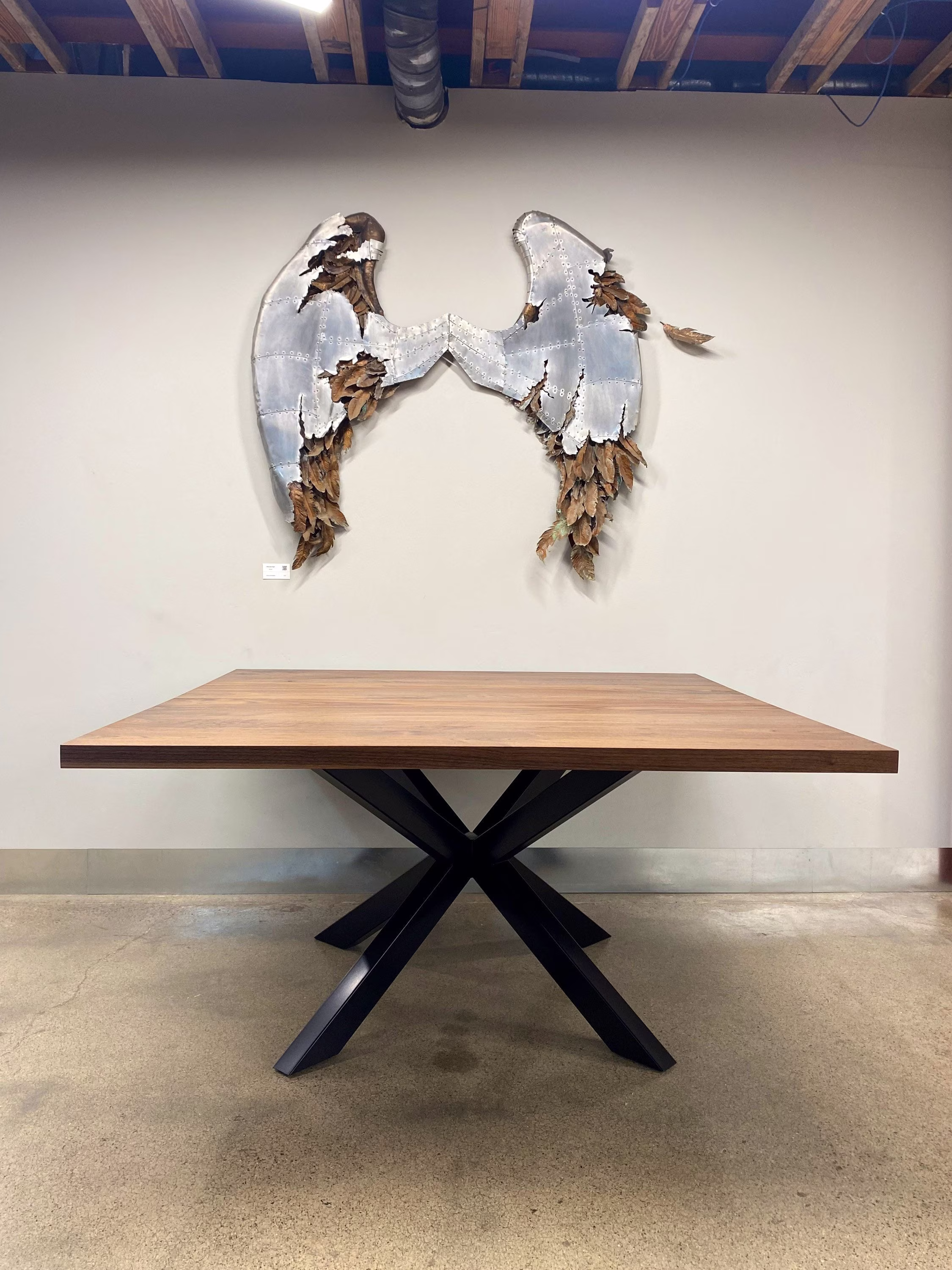 Square Walnut Dining Table, Spider Powder Coated Black Steel Legs | Custom Wooden Dine Table Build To Order