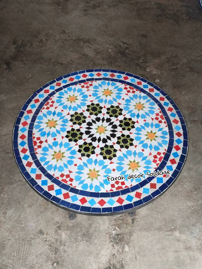 Customizable Mosaic Table For Outdoor Or Indoor Midcentury Living, With Mosaic Round Unique Design, Moroccan Decor