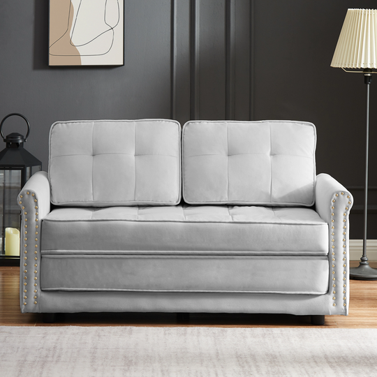 Folding Futon Sofa Bed Accent Sofa Loveseat Sofa with Nailhead Arms and 2 Handy Pockets