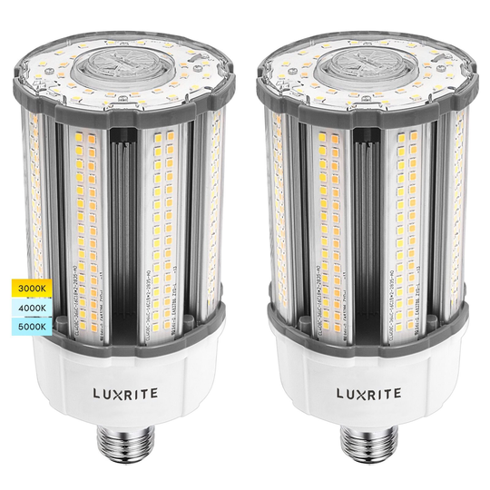 Luxrite 18W/27W/36W LED Corn Light Bulb, 150W HID Equivalent, 3 Color Selectable, Up to 5450 Lumens, E26/E27 Base 2-Pack