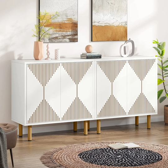 Large White Storage Cabinet, 55 Inches Floor Sideboard with Doors