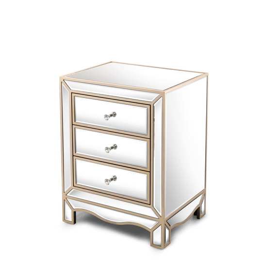 Champagne Mirror Three Extraction Cabinet, Multifunctional Bedside Table, Medium Density Fiberboard & Thick Glass