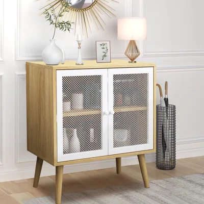 Quatashia Wood Accent Buffet Sideboard w/ Shelf & Mesh Doors, Storage Cabinet, Multipurpose Display