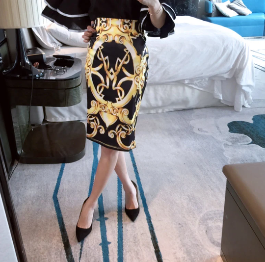 Midi High Elastic Step Slim Fashion Slip Skirts/Print Waist Pencil Skirt/ Gift For Women/ Motherday