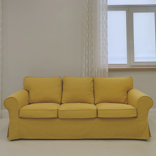 Ektorp 3-Seat Sofa Bed Cover, Handmade Natural Linen Slipcover - Custom Made To Fit Ikea Extorp Pixbo 3 Seater Sleeper Couch