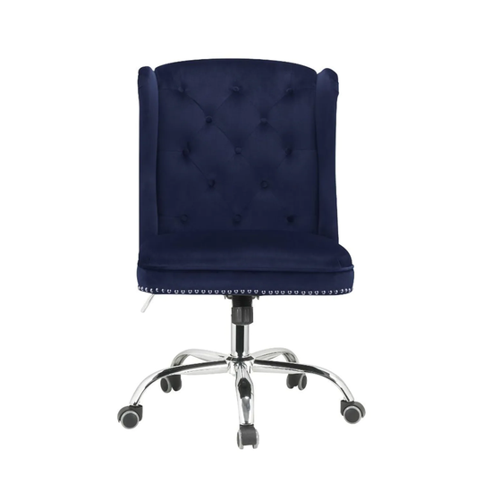 Velvet Upholstered Office Chair in Midnight Blue Finish