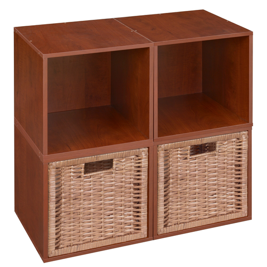 Noble Connect Storage Set - 4 Cubes and 2 Wicker Baskets- Cherry/Natural