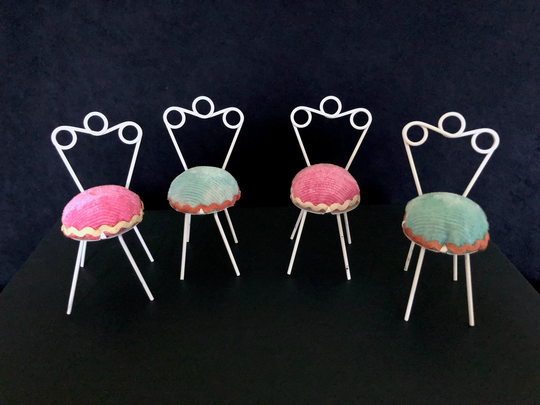 Rare Item Vintage 1950's Chair Pincushions/Dollhouse Miniature Chairs with White Wire, Corduroy & Ricrac | Four Available, Price Is For One