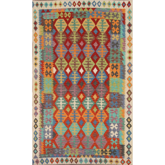 Flat-weave Colorful Kilim Oriental Area Rug Reversible Wool Carpet - 6'7" x 9'10"