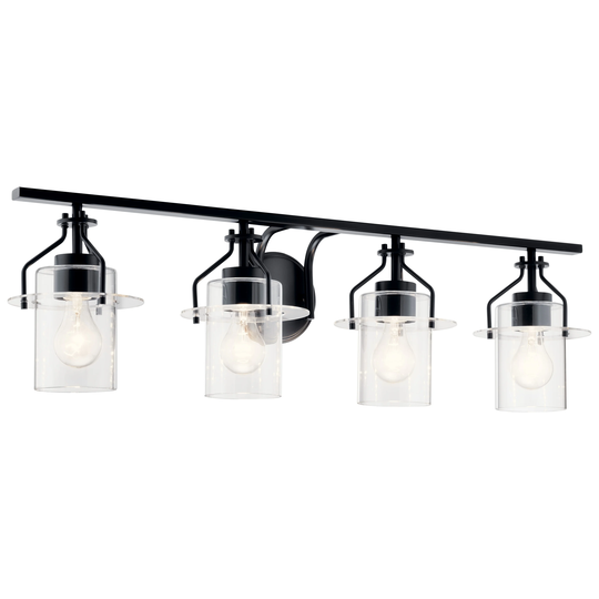 Kichler Lighting Everett 34.25 in. 4-Light Black Vanity Light with Clear Glass