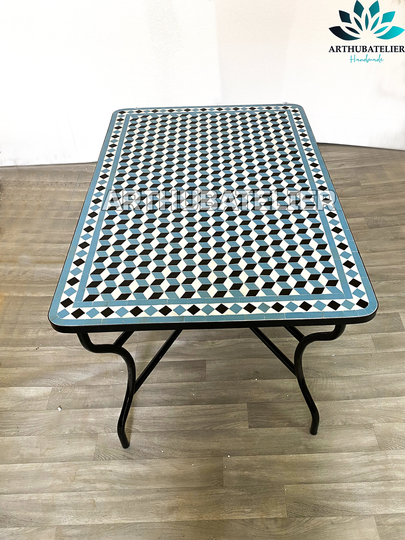 Dinning Mosaic Table 100% Handcrafted For Indoor & Outdoor, 3D Squared Design