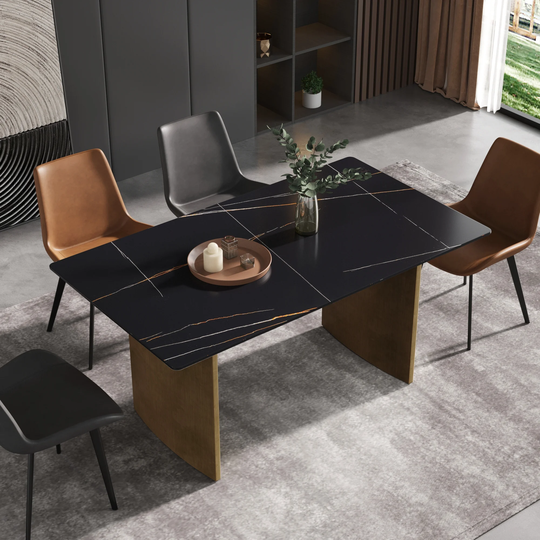 Luxury Retro Marble Dining Table, Sintered Stone Table Top Slate Dining Table With Metal Legs