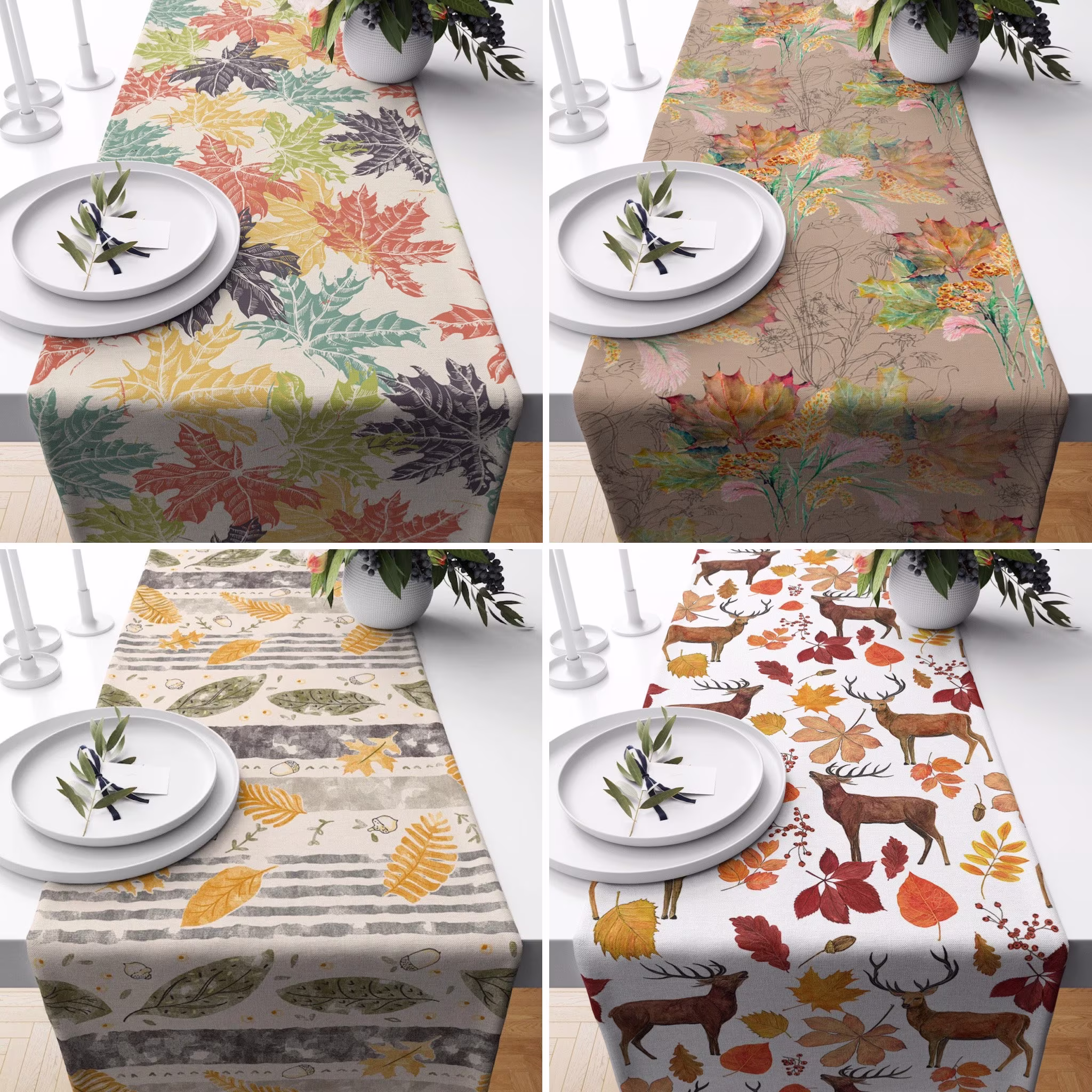 Autumn Leaves Table Runner, Fall Leaf Kitchen Decoration, Farmhouse Decor, Housewarming Gift, Dining Room Decor