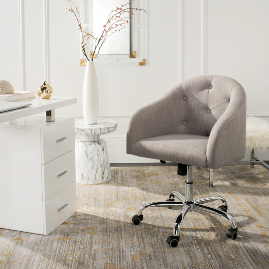 SAFAVIEH Amy Tufted Linen Chrome Leg Swivel Office Chair - 24" x 22" x 31.9"
