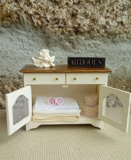 Miniature Buffet Dresser, Dollhouse Sideboard Cupboard, Kitchen Furniture, French Country, Cabinet White