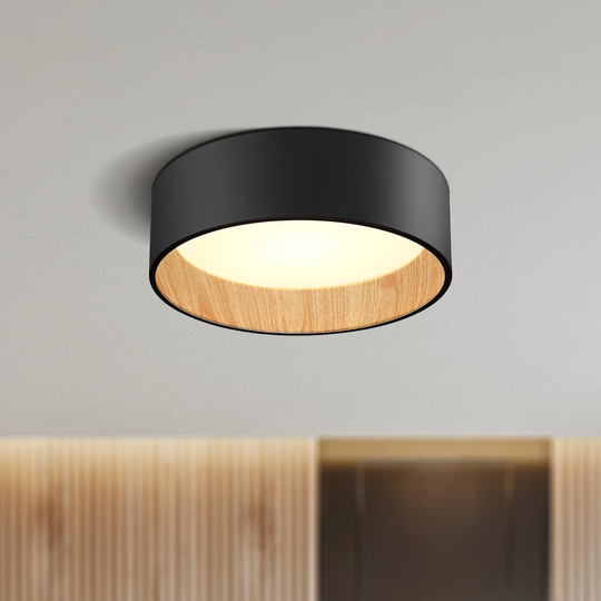 Luna FDDFB-13 Dark Forest Black and Wood LED Flush Mount Ceiling Light - 1-LIGHT