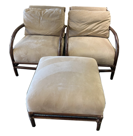 Mcguire Of California Set 2 Rattan Chairs & Ottoman