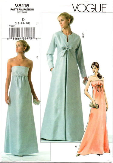 Vogue 8115 Strapless Evening Gown & Coat Ensemble Pattern Choose Size
