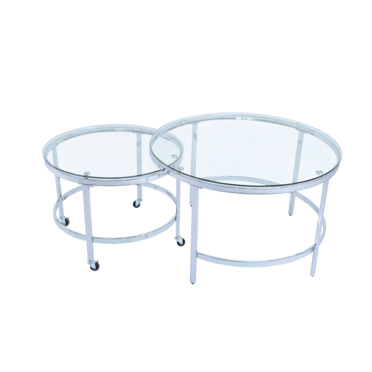 Modern Glass Nesting Table Set Coffee Table with Metal Frame