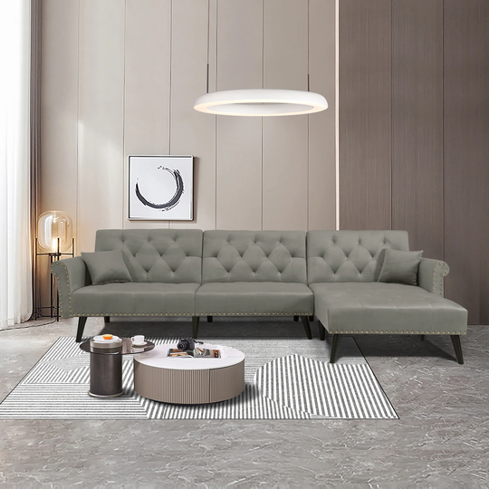 2 Pieces Convertible Reversible Sectional Sofa Velvet Sofa Sleeper Chaise