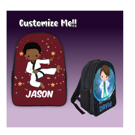 Cute Personalized Backpack With Name On For Ninja Boys, Back To School Bag For Black Kids, Karate Boys African American