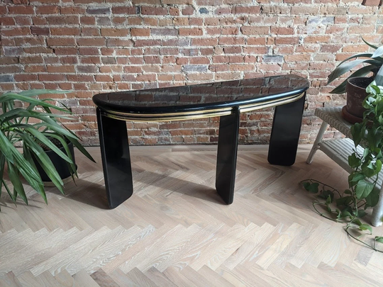 Art Deco Black + Gold Hallway Sofa Back End Table | Eclectic Bohemian Retro Long Lacquered Side