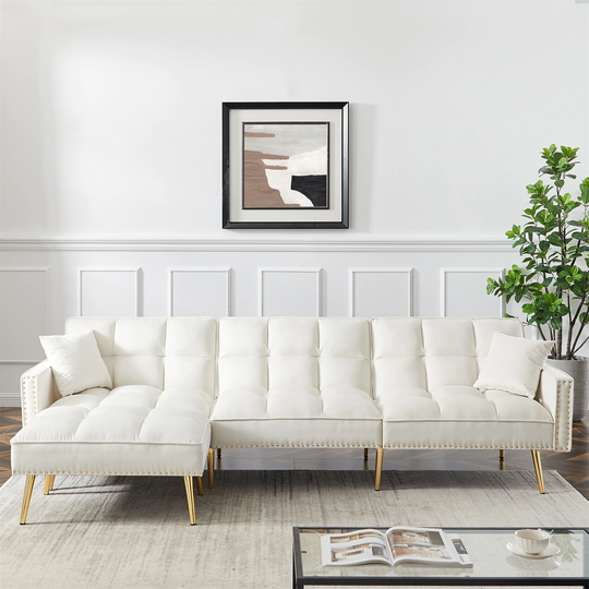Sectional Sofa Bed Velvet Couch Upholstered Reversible L-Shaped