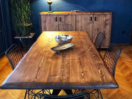 Mid Century Solid Wood Table, Modern Dining Room Farmhouse With Metal Legs