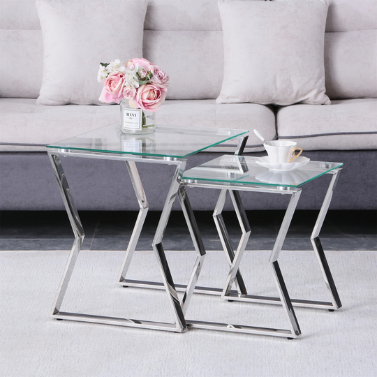 Glass Table Set Nesting End Table Set of 2