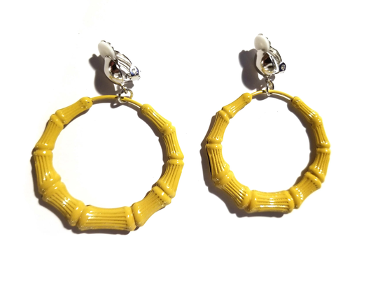 Clip-On Earrings Color Bamboo 2 Inch Hoops Lightweight Full Assorted Colors