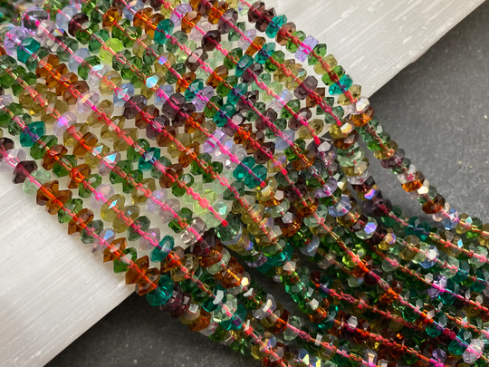 Multi Color Glass Beads, 6x3mm, Rondelle, Faceted, 6mm, Rainbow, Jewel Tone, Colorful, Rondelle Sparkly