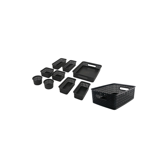 Thinkspace Weave Black Plastic Bins (Set of 10) - 4.6" x 14" x 10.5"