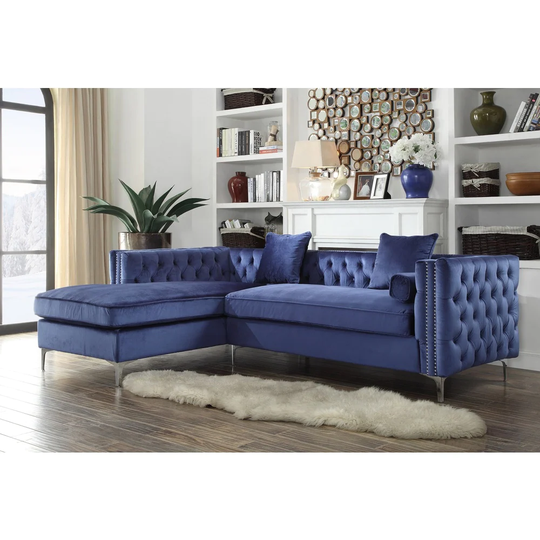 Chic Home Monet Velvet Silver Left Facing Sectional Sofa, Navy