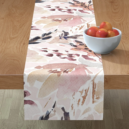 Watercolor Floral Table Runner - Autumn Flowers By Holaholga Jumbo Scale Wildflowers Feminine Cotton Sateen Spoonflower