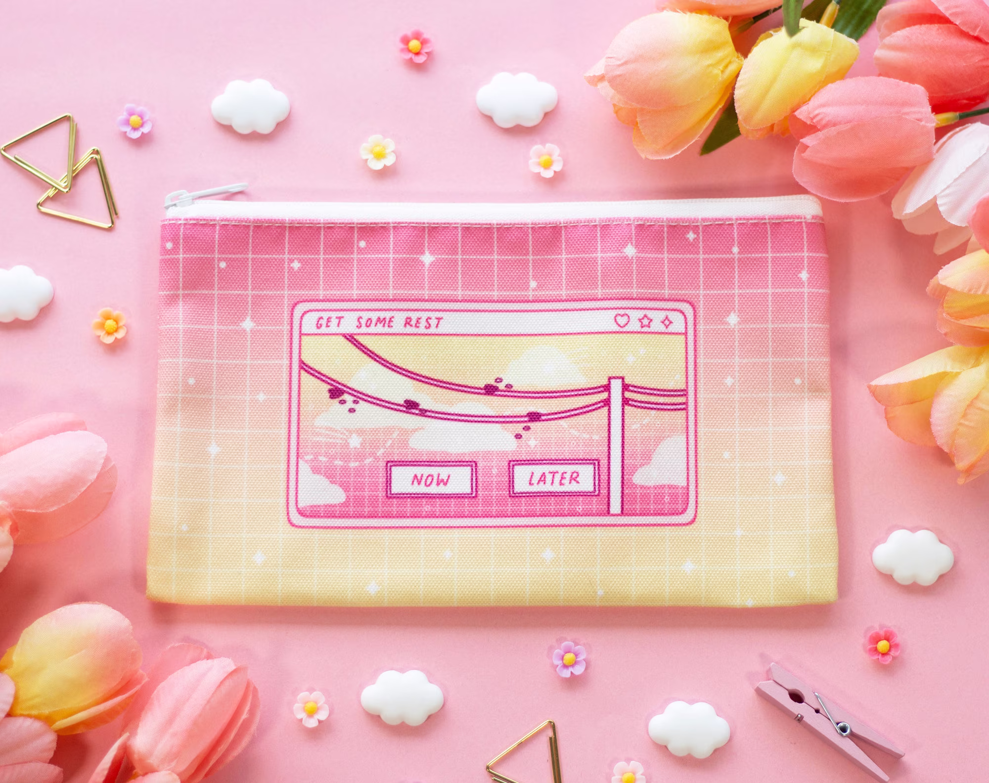 Sunrise Get Some Rest Cute Aesthetic Pencil Case | Canvas Bag Zipper Pouch