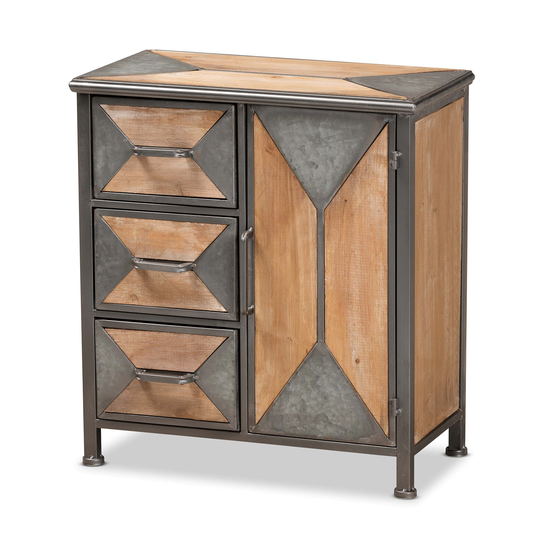 Laurel Grey Metal and Oak Brown Finished Wood 3-Drawer Storage Cabinet