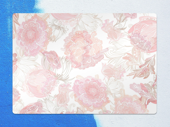 Romantic Soft Floral Chair Mat, Pink Vinyl Floor White Protective Plants Splat Office Decor, Area Rug, Comfort Mat