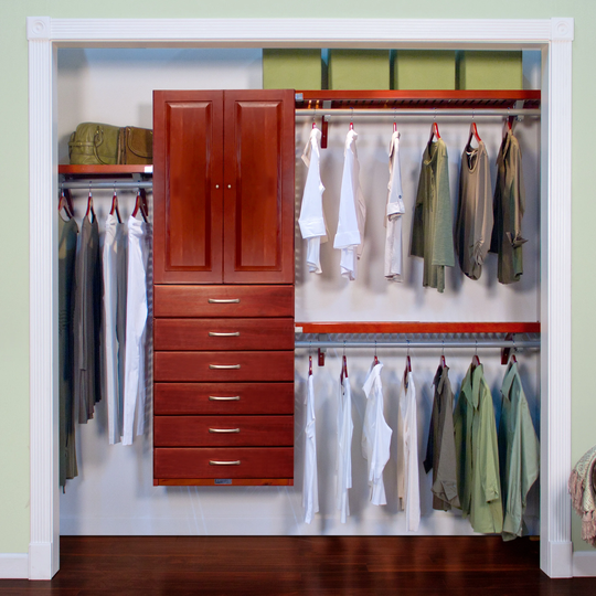 John Louis Home 12in. Deep Solid Wood 6-Drawers/Raised Panel Doors Premier Organizer Red Mahogany